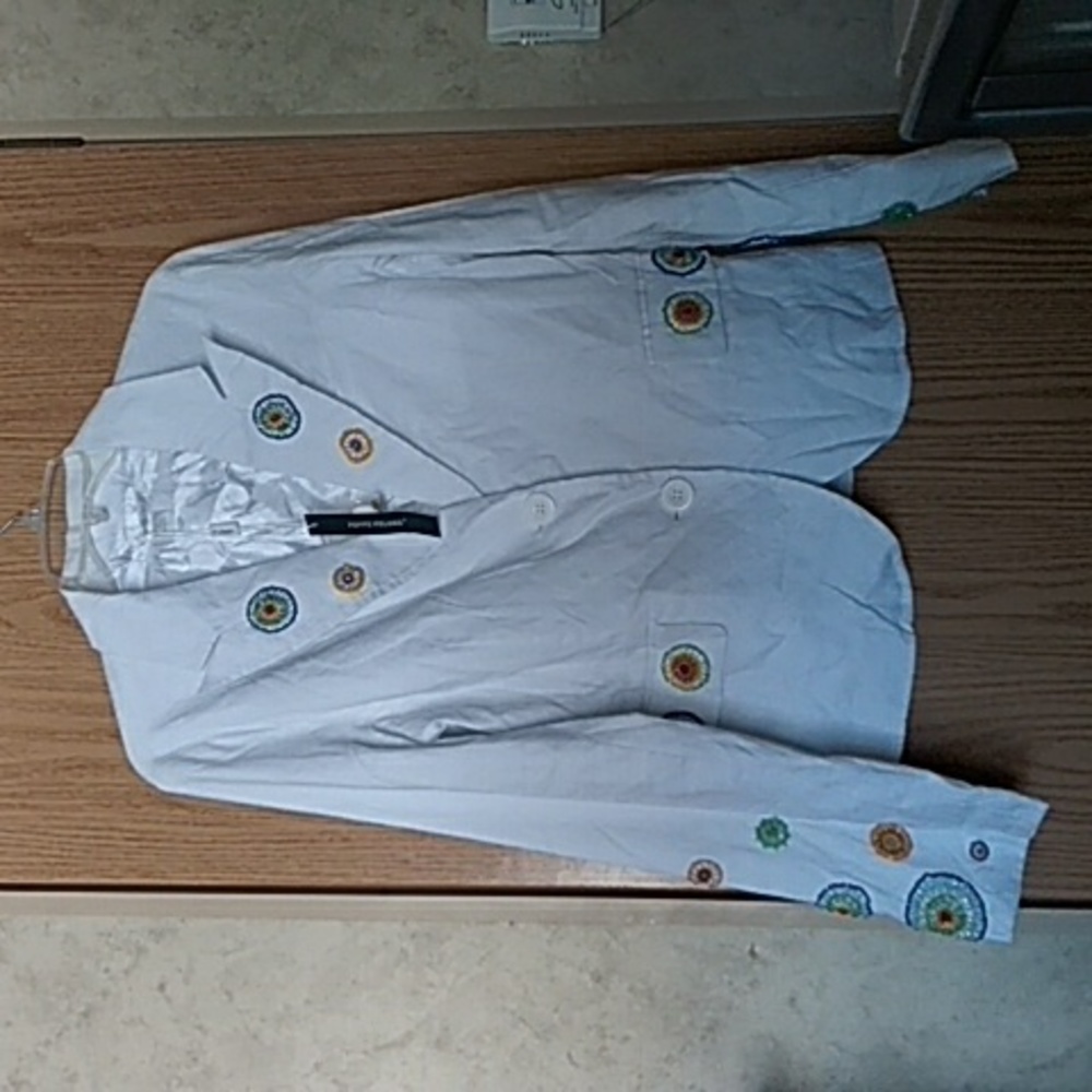 Peppe Peluso White Jacket w/ Beaded Accents Large